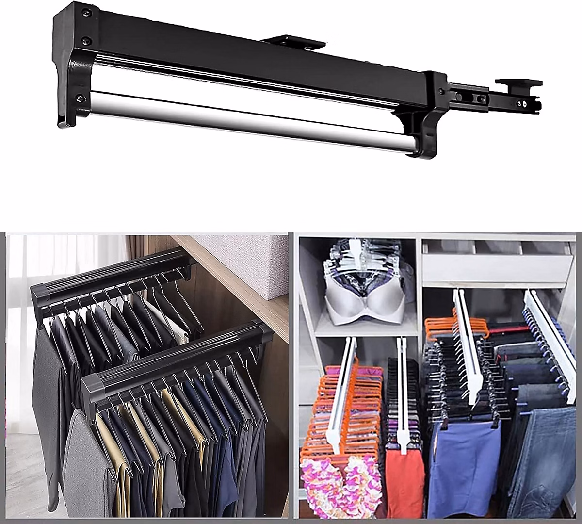 BASHLWUA 1 Pièce Tringle à vêtements extensible permettant de sortir les cintres – Barre télescopique réglable (292 mm | noir)