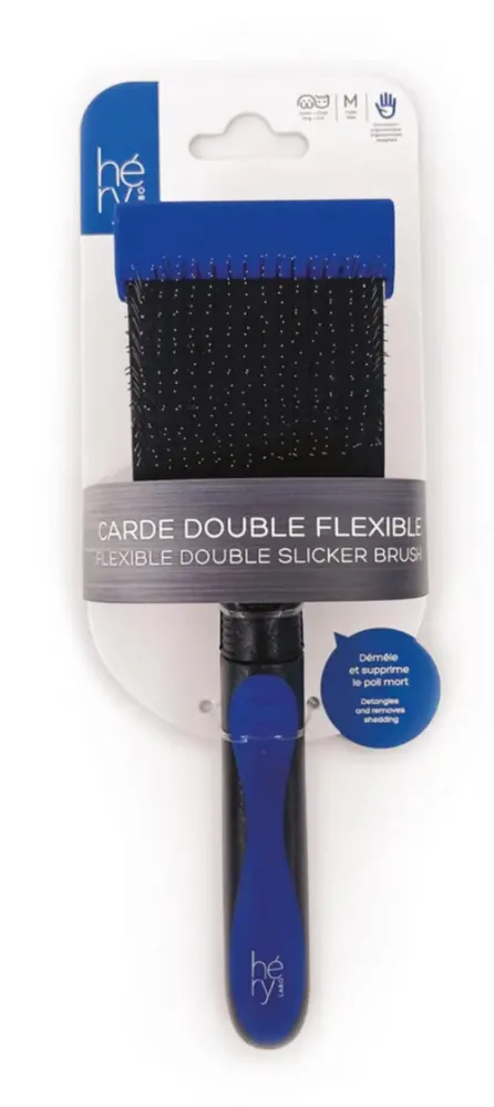 Brosse pour chien sensible coloris multicolore carde double flexible Héry - Taille M