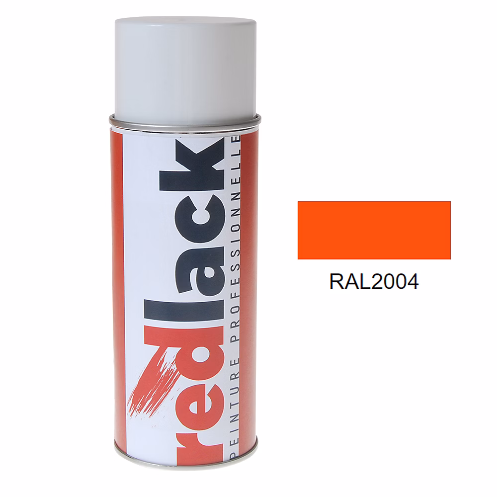 Bombe de peinture Aérosol – spray | 400ml | RAL 2004 Orangé pur | Brillant | multisupport | Redlack | RAL2004