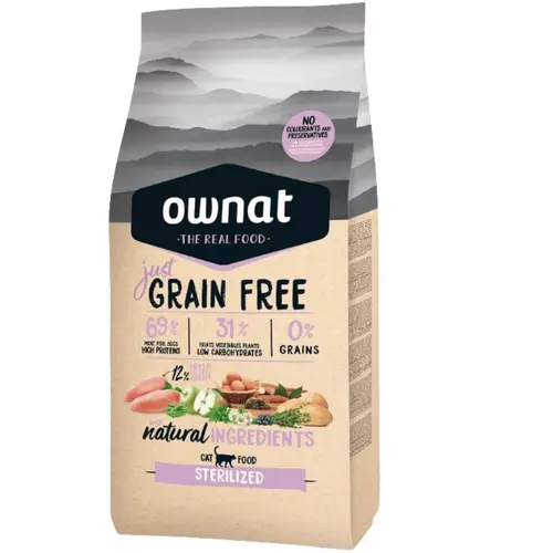 Croquette pour chat adulte stérilisé Grain Free Just Ownat - 3 kg