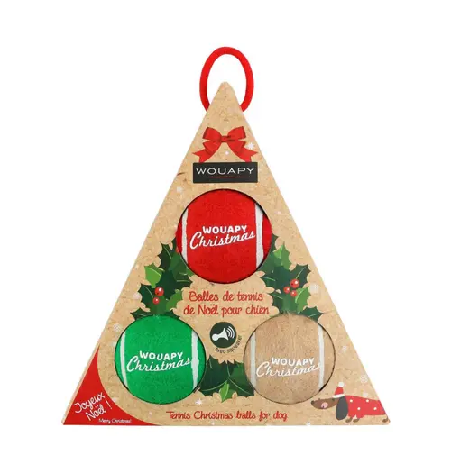 Balles de tennis de Noël pour chien avec squeaker coloris multicolore Wouapy - coffret de 3 jouets