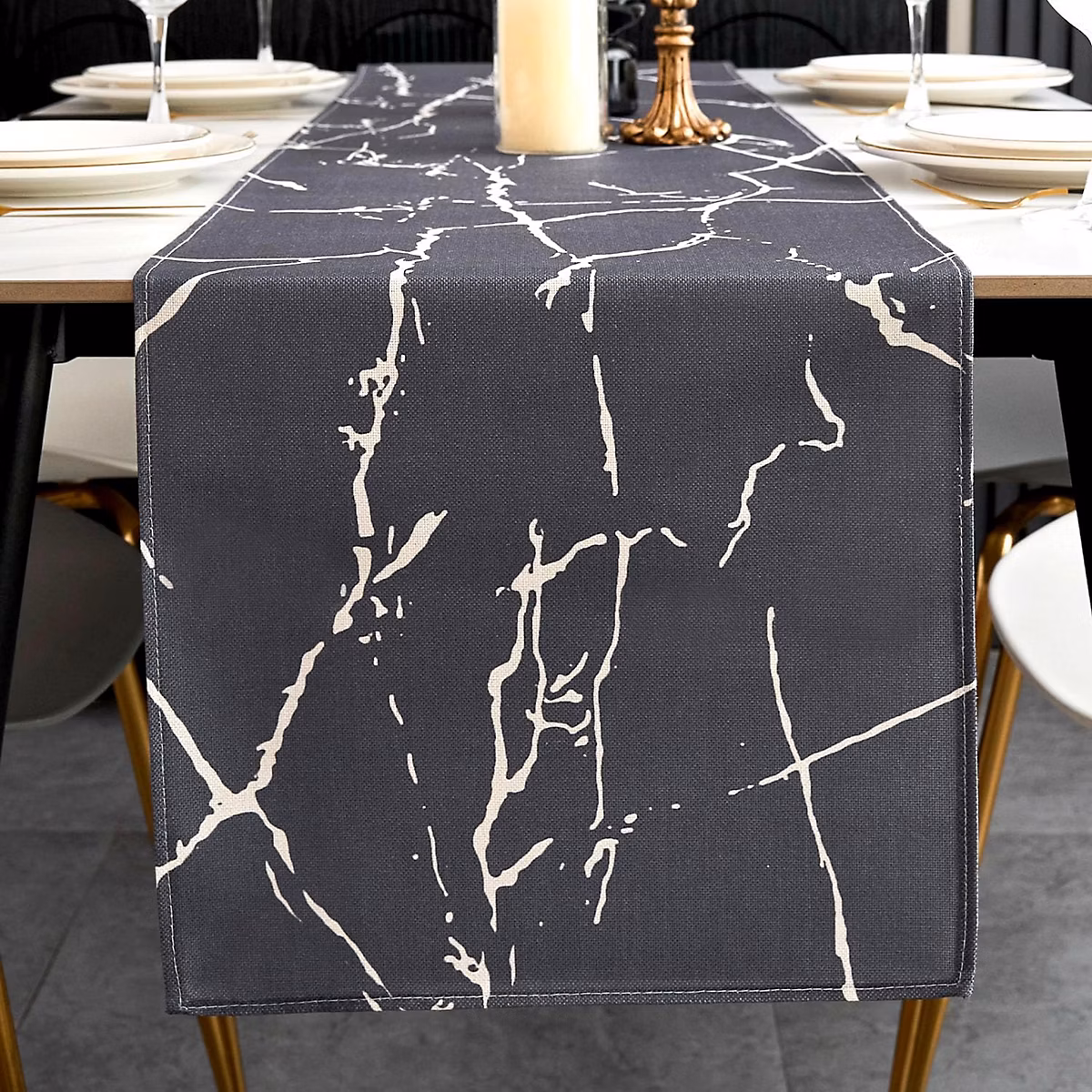 Chemin de Table Gris et Blanc 183 × 33 cm