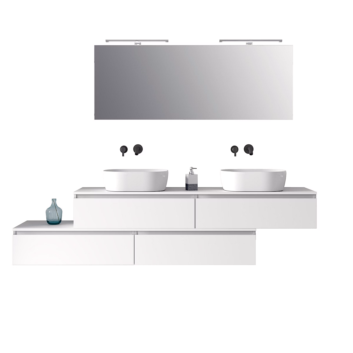 Ensemble meuble de salle de bains – Ensemble de salle de bain double vasque 9 pieces ASTRA blanc mat