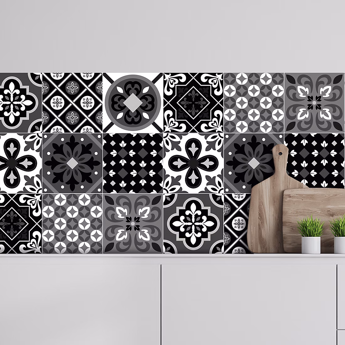 Crédence adhésive carreaux de ciment noir et blanc 60 × 400cm