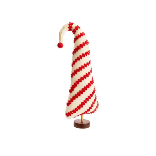 Sapin haut à poser en feutrine rouge et blanc - 9,5 x 2,5 x 23 cm