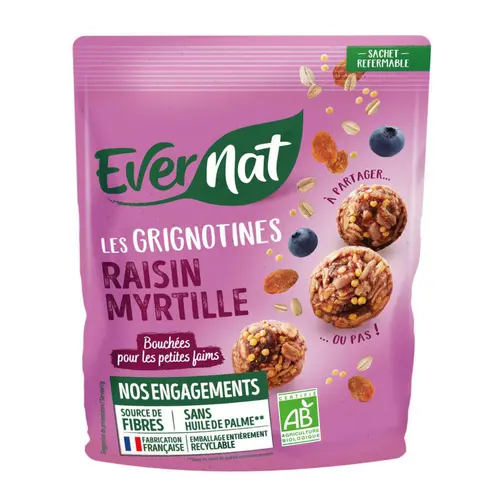 Encas bio Evernat Les Grignotines raisin et myrtille - 120 g