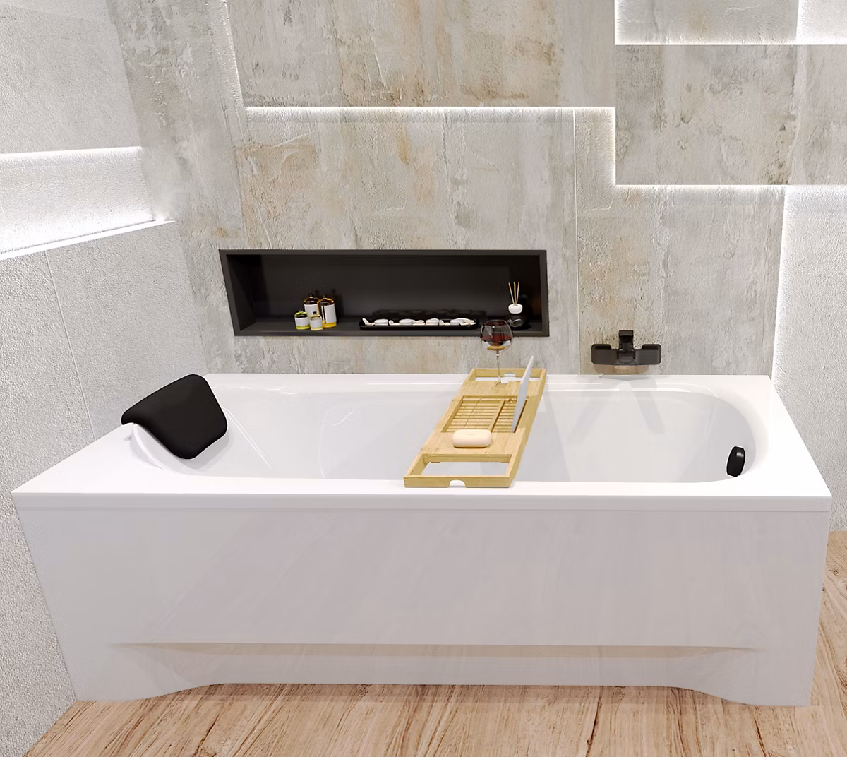 Baignoire rectangulaire 160 × 70 BONA acrylique blanc – sans Habillage + Repose Tête + Pieds + Vidage à chromé
