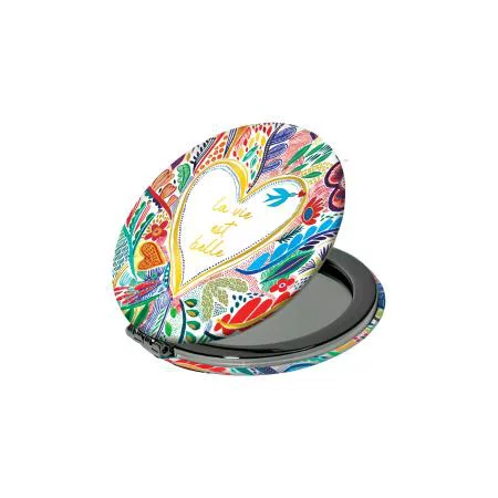 Miroir de poche la vie est belle coloris multicolore Cartes d'Art - Ø 7,5 cm