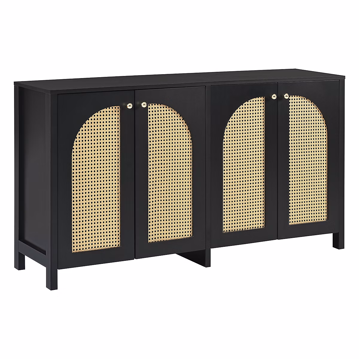 Buffet vintage noir 4 portes en rotin courbées – Réf. YHMSLUHTJ7203659448