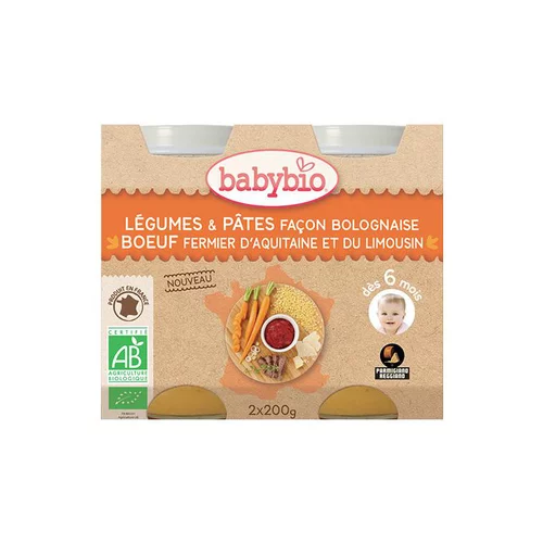 Pots de légumes et pâtes bolognaises et bœuf Babybio 2 x 200 g