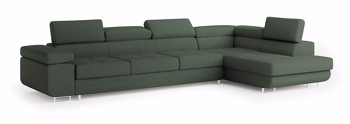 Canapé d'angle VICENTE Vert en bouclé avec fonction de couchage | Canapé