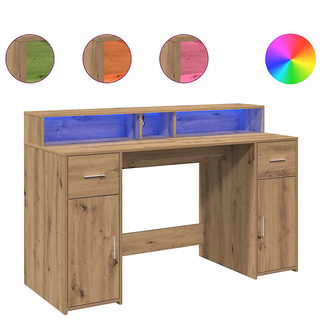 Aménagement bureau – Bureau avec lumières LED chêne artisanal bois d'ingénierie vidaXL