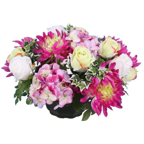 Coupe de fleurs artificielles Hortensia Bouton de rose et Chrysanthème Riviera