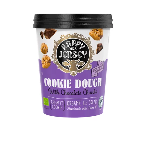 Glace vanille avec pâte à cookie bio en pot Happy Mrs Jersey Cookie dough - 480 ml