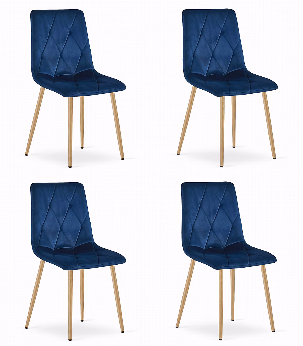 Chaise Valora TYRA en velours bleu marine – pieds couleur bois x4