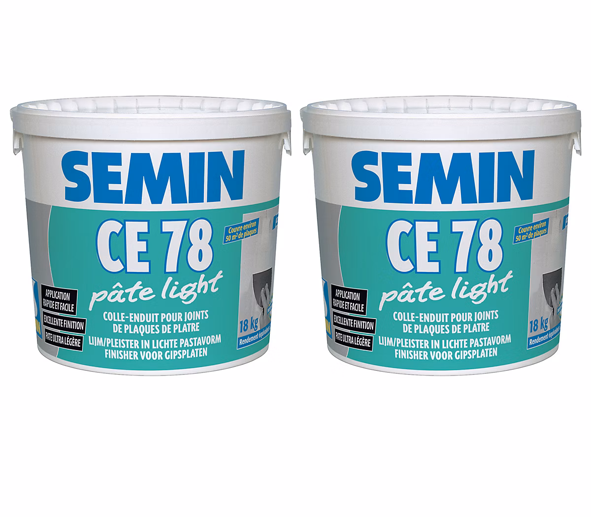 Enduit pour Joint Allégé CE 78 Pate Light Semin – Prêt à l'Emploi, Seau de 18 kg (lot de 2)