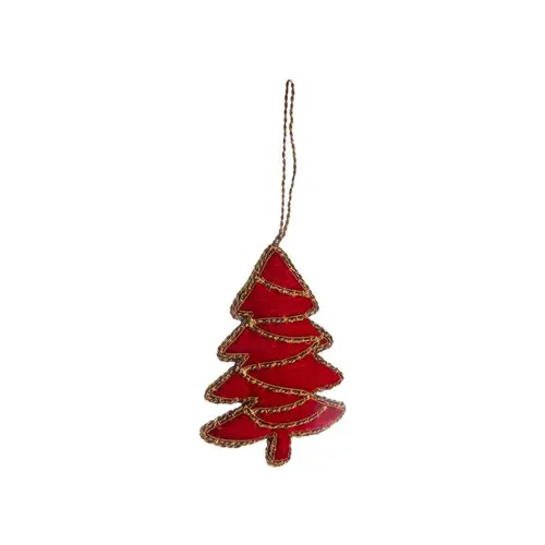 Décoration à suspendre sapin en velours bordeaux et or - 8 x 19 cm