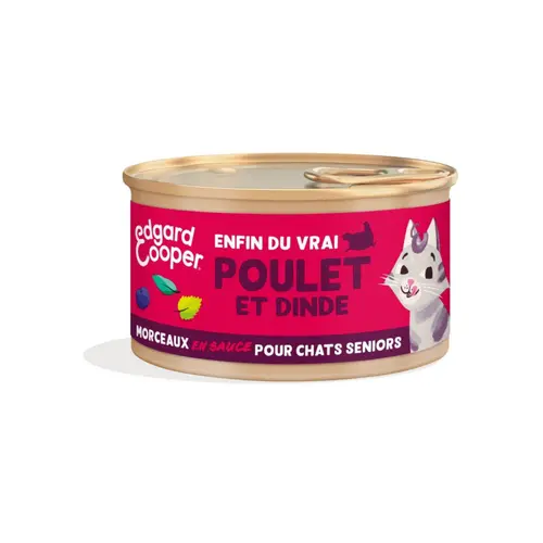 Pâtée pour chat senior au poulet et à la dinde morceaux en sauce sans céréales Edgard & Cooper - 85 g