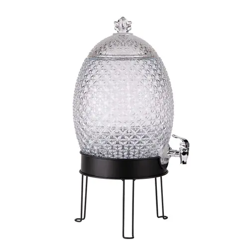 Fontaine en verre transparent forme ananas avec support métal - 10 L