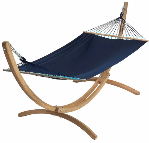 Set support et hamac EsKapade coloris bleu marine en bois et polypropylène certifié FSC® Jobek Hamacs - 323 x 125 x 128 cm