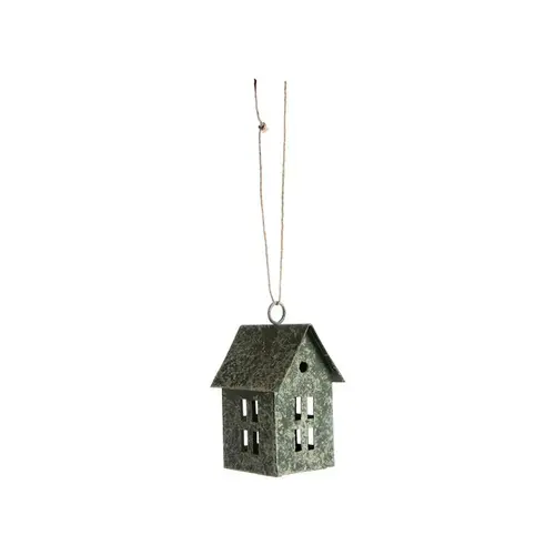 Décoration à suspendre moyenne maison en métal vert antique - 5 x 4,5 x 8 cm