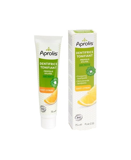 Aprolis - Dentifrice Tonifiant sans menthe Propolis et xylitol aromatisé au Citron - 75 ml