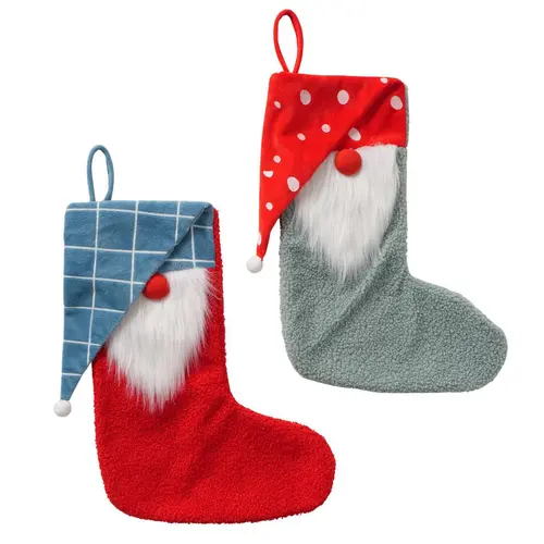 Chaussette de Noël père Noël en textile coloré Helge - 30 x 2 x 37 cm