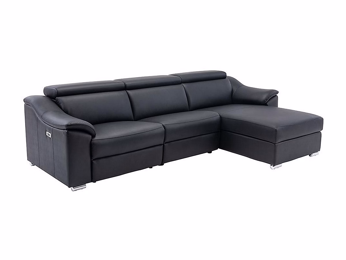 Canapé d'angle relax électrique en cuir supérieur noir PEDRERA – Angle droit