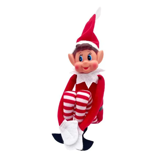 Le lutin farceur de Noël garçon rouge et blanc Elfie - 10 x 5 x 38 cm