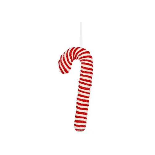 Décoration à suspendre forme sucre d’orge en tissu rouge - 10 x 4 x 26 cm