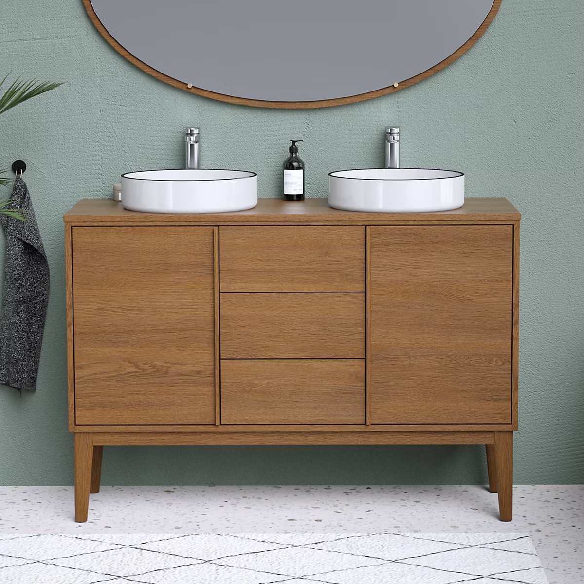 Meuble sous vasque à poser l.120 x H.82 x P.45 cm – placage chêne | Kabayan