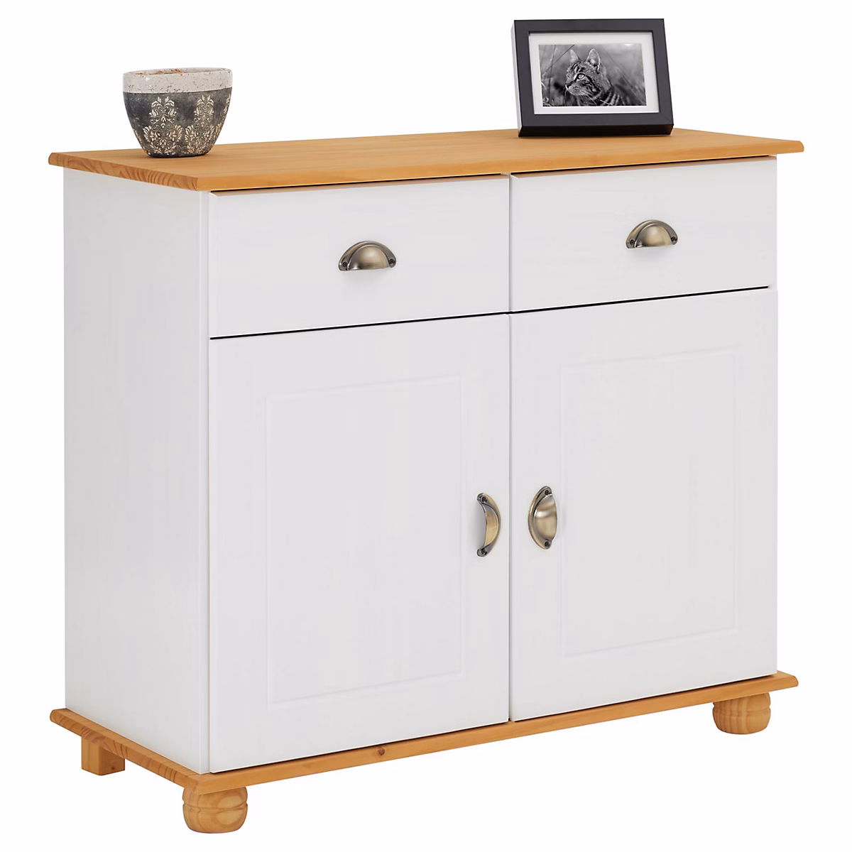 Buffet salon COLMAR L 94 cm bois massif – Blanc et brun