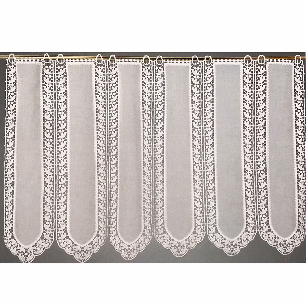 Brise bise en étamine fantaisie macramé (120 × 45 cm – Blanc)