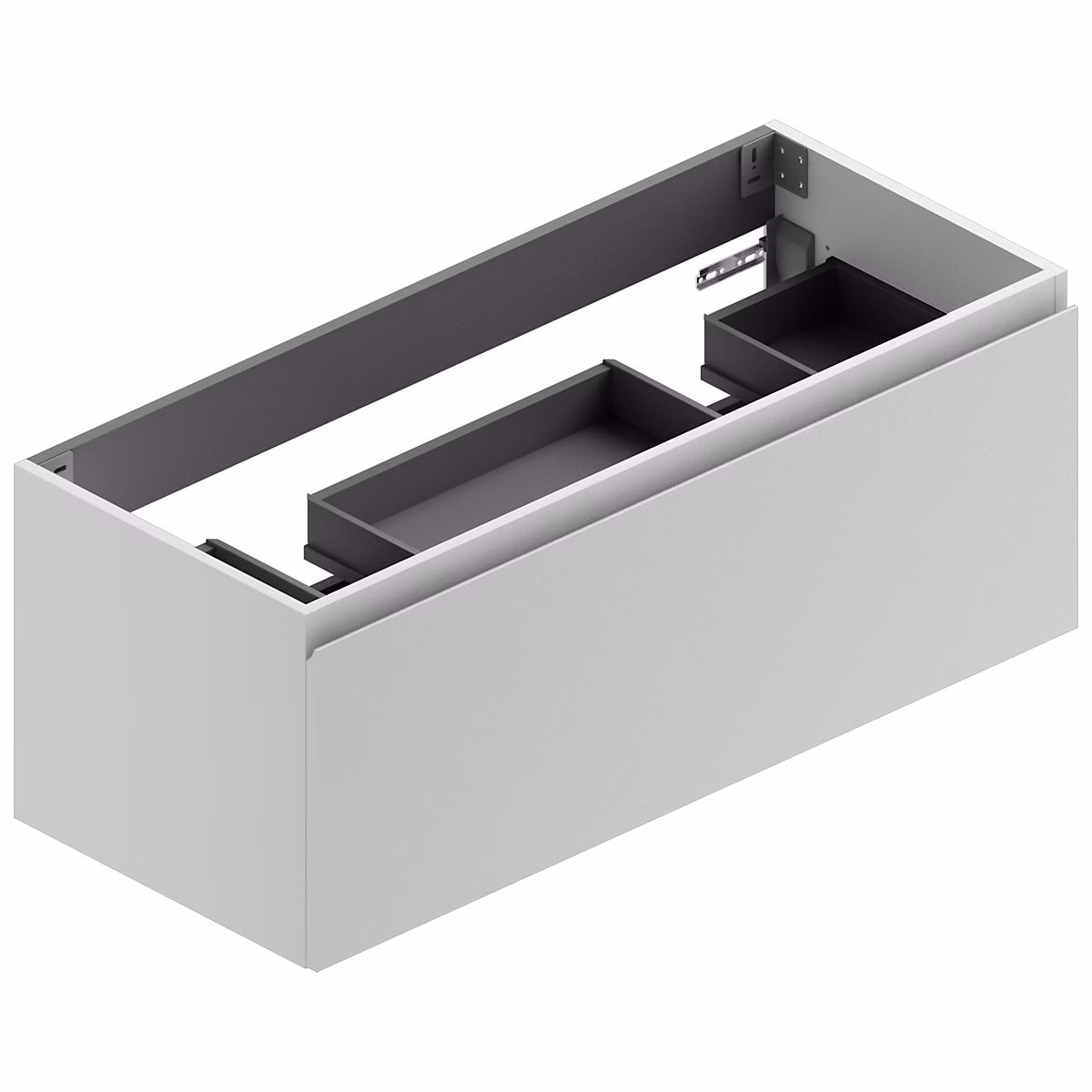 Meuble sous vasque suspendu l.120 x H.46 | 5 x P.50 – 5 cm – blanc mat – pour double vasque – Pura+
