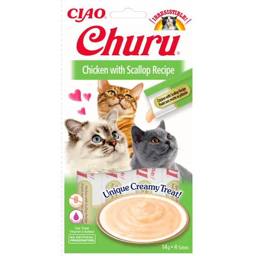 Friandises liquides pour chat poulet/pétoncle Inaba churu - 4 x 14 g