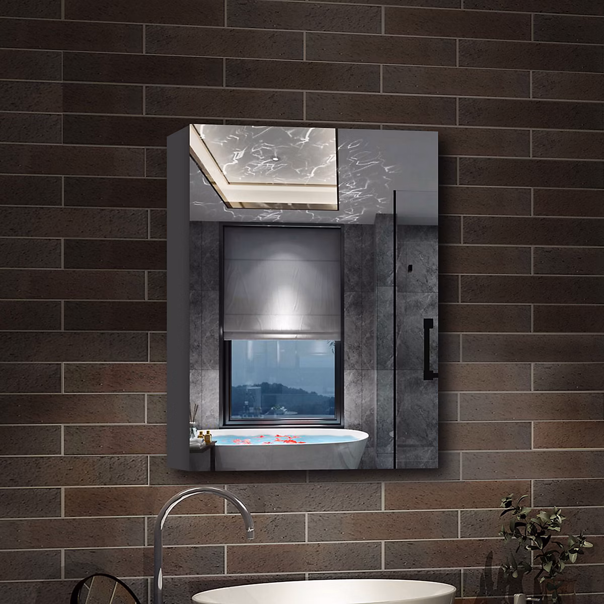 Armoire de Toilette Mural avec Miroir et Rangement – Moderne, Anthracite, 50 × 70 cm, AICA Sanitaire