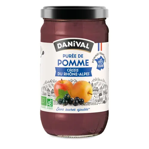 Purée de fruits bio pomme cassis du Rhône-Alpes Danival - 700 g
