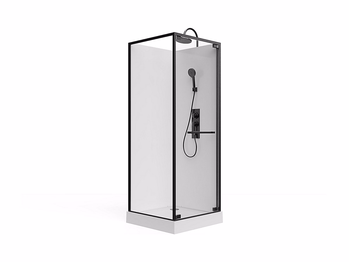 Cabine de douche installation réversible – Hauteur ajustable, Blanc et noir, L80 x l80 x H209/225 cm, BADONI