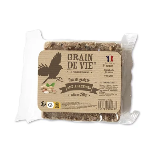 Pain de graisse aux cacahuètes pour oiseaux Grain de vie – 290 g