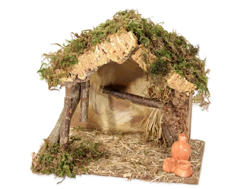 Crèche coloris beige en bois - 10 cm