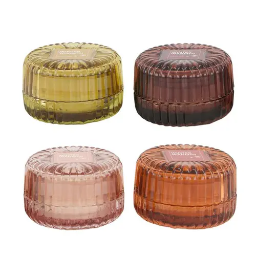 Bougie parfumée à la vanille dans boîte en verre coloré - Ø 8,3 x H 5,5 cm