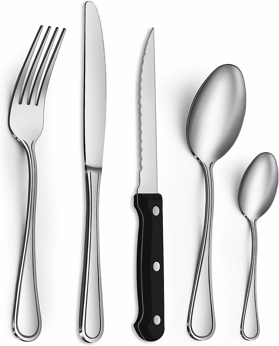 couverts de table avec couteau a steak – 30 pièces couverts pour 6 personnes gris
