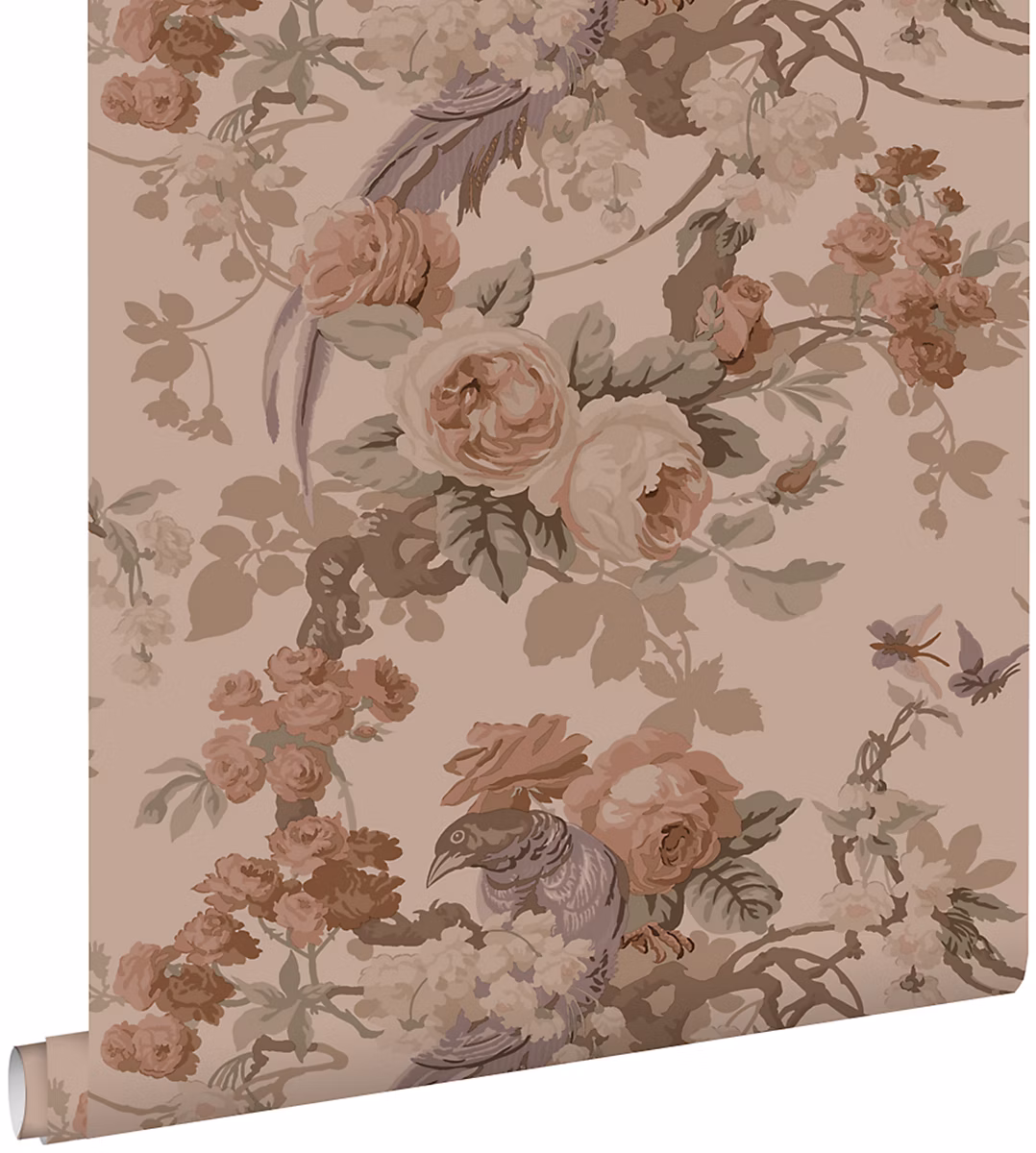 ESTAhome papier peint fleurs et oiseaux vieux rose 50 × 900 cm