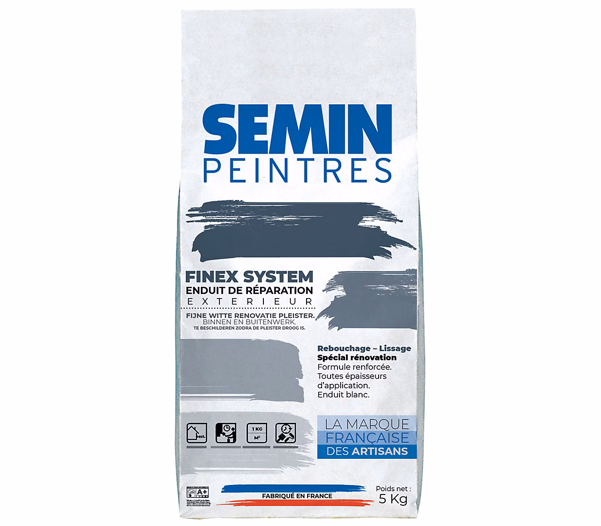 Enduit de Rebouchage Extérieur – Semin, Réparation, Lissage & Rebouchage, Haute Adhérence, Blanc, Sac de 5 kg