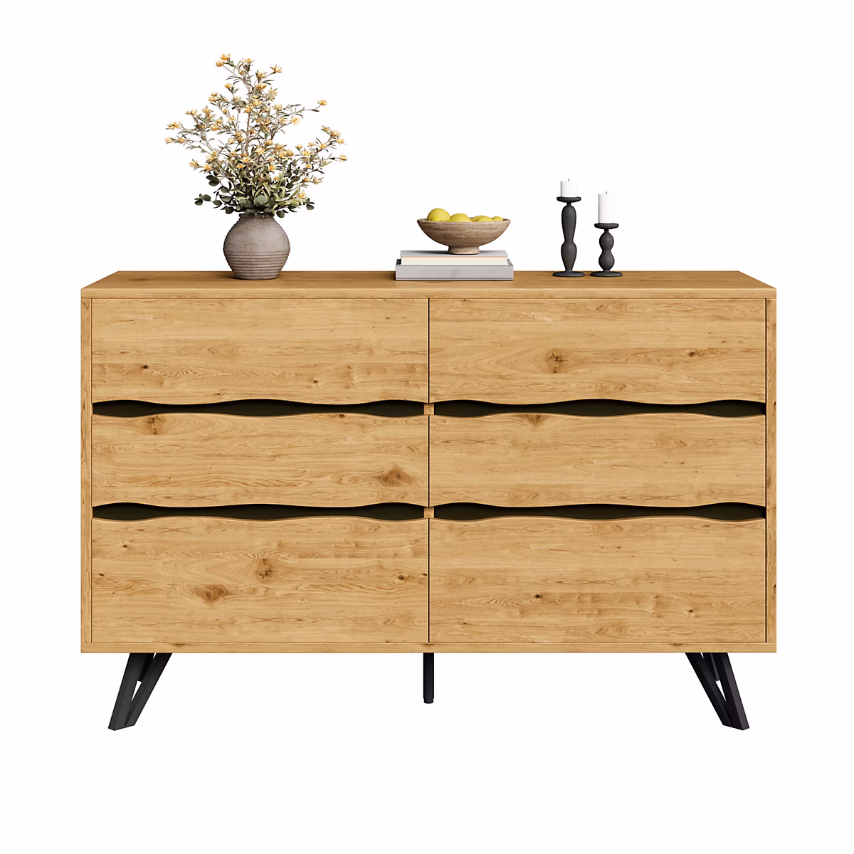 Buffet Moderne Avec 6 Tiroirs – Aspect Bois, Pieds En Métal, Nombreux Rangements, 120 X 40 X 75, 5 Cm