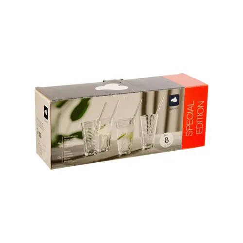 Verres en verre strié transparent avec pailles x 4 - 30 cl