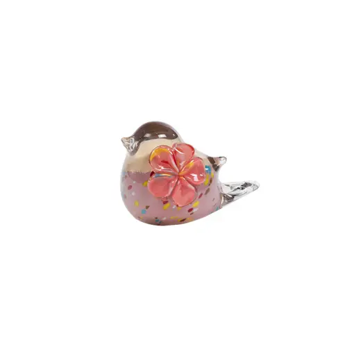 Oiseau décoratif à fleur en verre sulfure - 7 x 11,5 x 7 cm