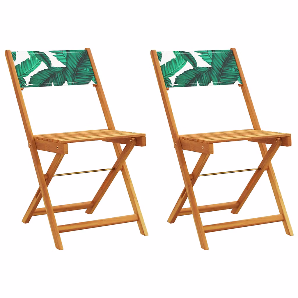 Chaises pliantes (lot de 2) en bois d'acacia massif et tissu – motif feuilles vidaXL