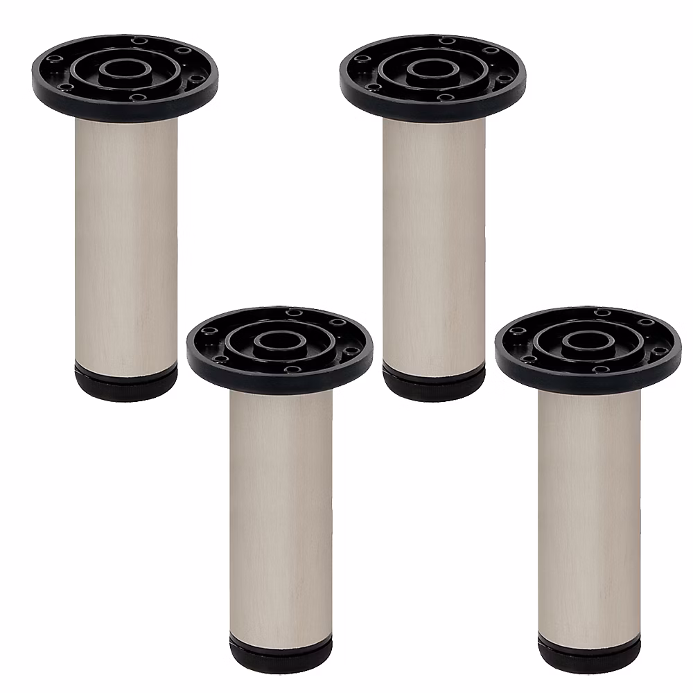 Quincaillerie de meuble – 4 un. Pied rond pour meuble en aluminium diamètre 40mm hauteur 150mm inox mat avec régulateur de nivellement