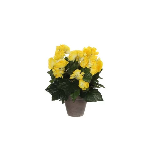 Bégonia jaune plante artificielle en pot gris H 30 x Ø 25 cm